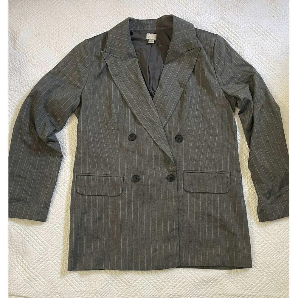 A New Day Target Women's Blazer Small Double Breasted Grey Pinstripe Single Vent